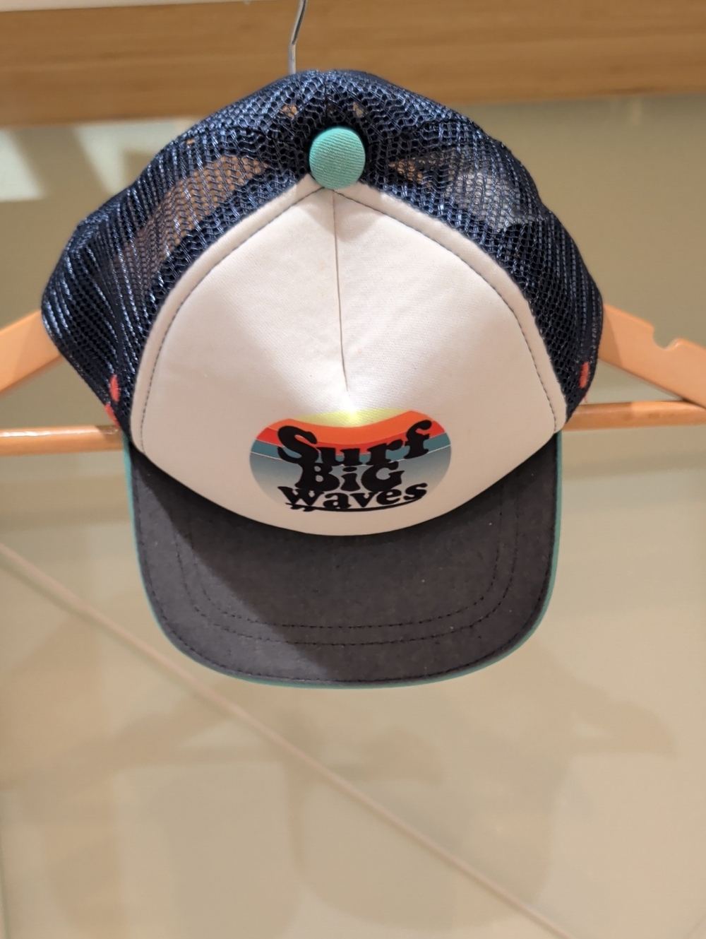 Surf Big Waves Kids Trucker Hat - Navy, White & Teal